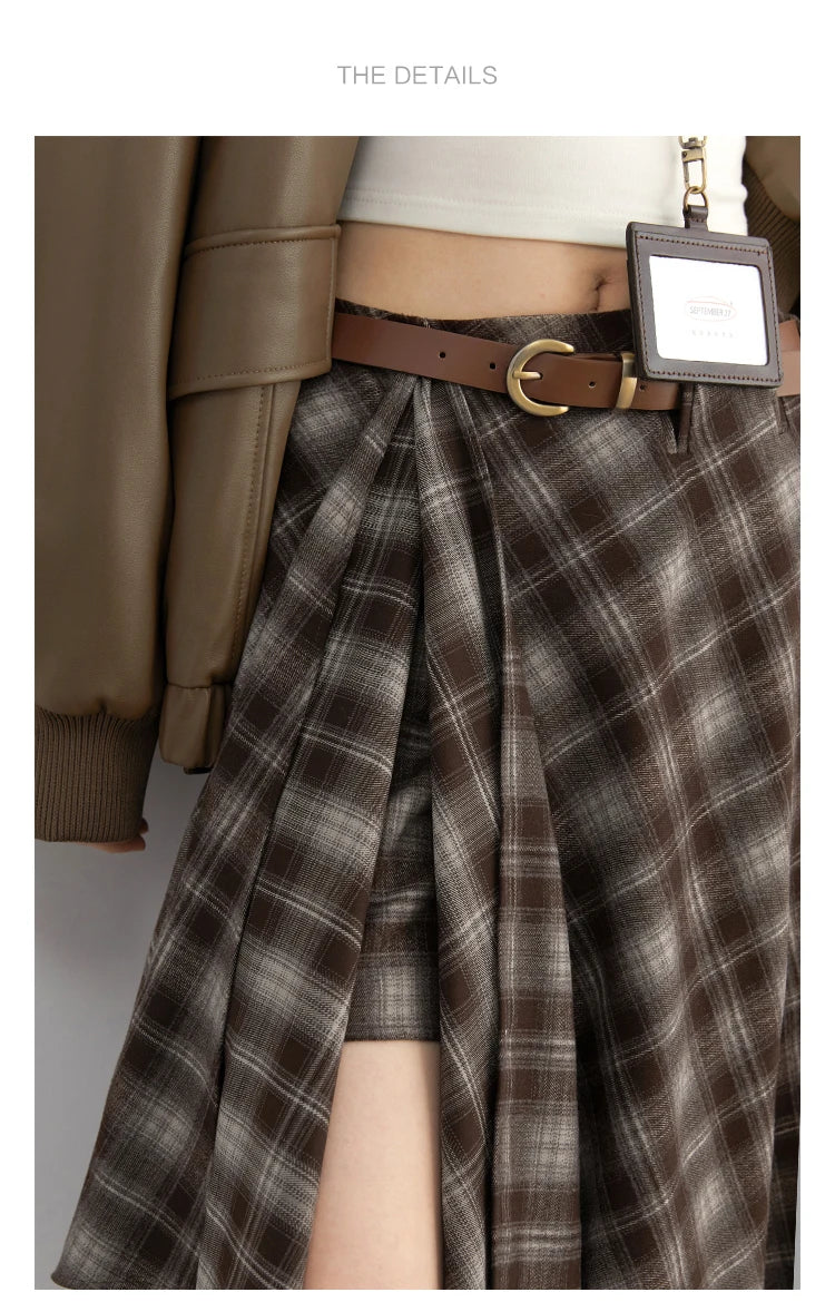 Chic Ven Women Skirt A Line Retro Loose High Waist Plaid Long Autumn Winter 2026