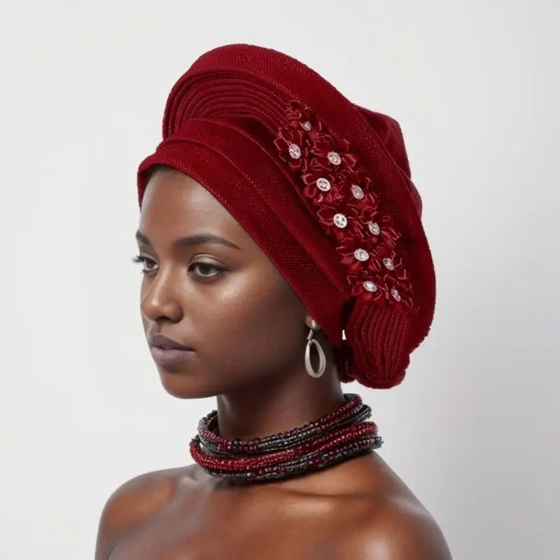39BD African Turban Headwrap for Female Fashion Formal Head Scarf Bonnet Hat Turban Ethnic Flower Head Turban Nigerian Hat