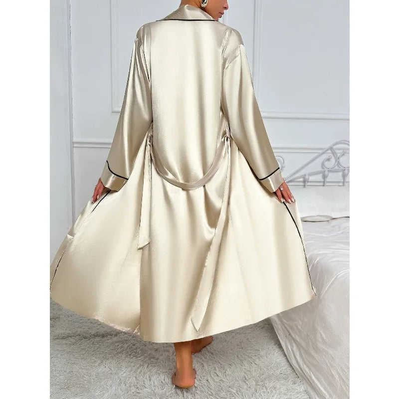 Women's Sexy Fashion 2 Piece Pajama Set  V-Neck Slip Dress with Long Robe Sleepwear