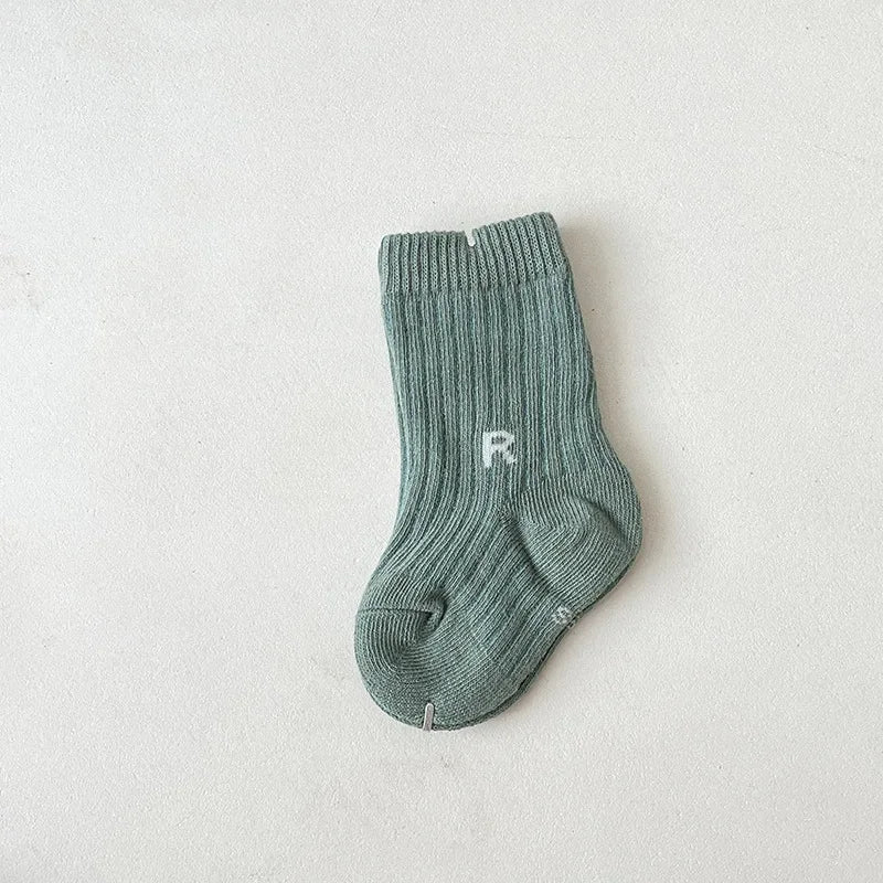 Korean Fashion Letter Socks Baby Boys Girls Breathable Soft Socks Infant Toddler Children Kids Casual Sport Socks 0-6years Old