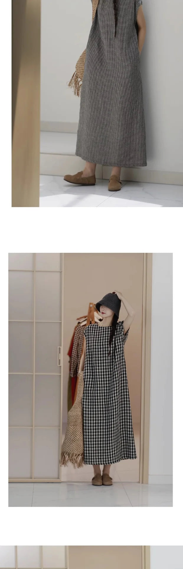 Casual Bla White Plaid A-Line Vest Dr Women's Mid-Length Spring Summer New Sle Simple Leisure Dr Korean Sle