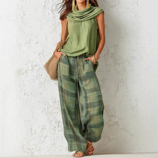 Women Linen Cotton Vest Pants 2 Piece Set Matching Outfits Summer Casual Jumpsuit Playsuit