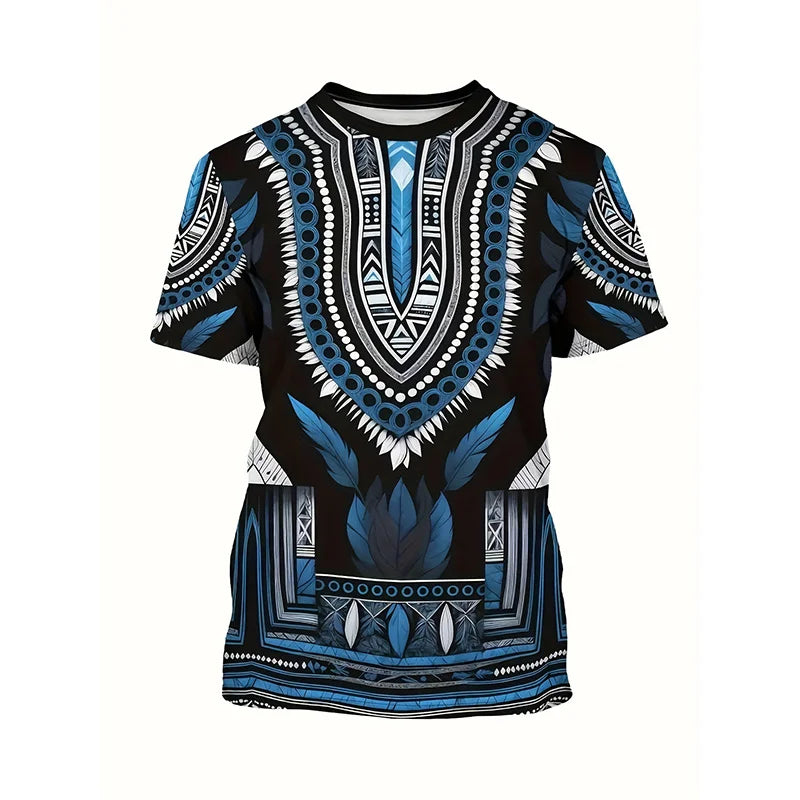African Ethnic Pattern T-Shirt For Men Tribal Dashiki 3D Printed Tees Summer Casual Short Sleeve Loose T Shirts Round Neck Tops