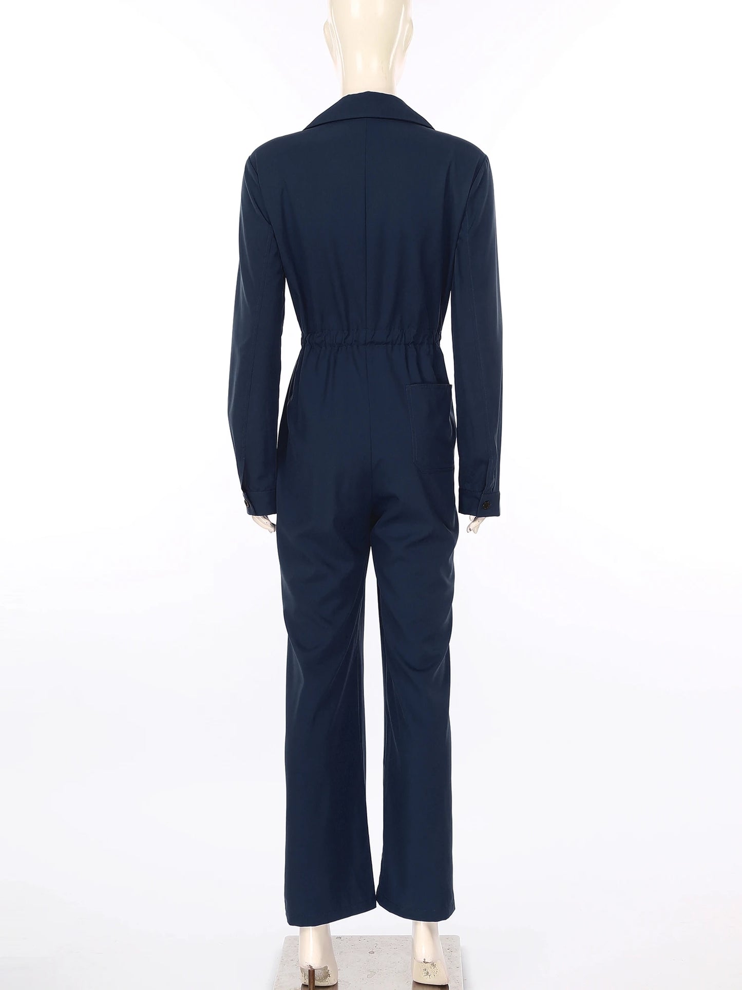Womens Coverall Solid Color Turn-Down Collar Long Sleeve Button Jumpsuit Mechanic Work Overalls Fashion Casual Cargo Rompers