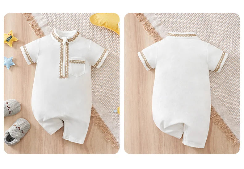 Newborn Baby Clothes Middle Eastern traditional ethnic style Islamic cotton Ramadan White summer short sleeved baby jumpsuit