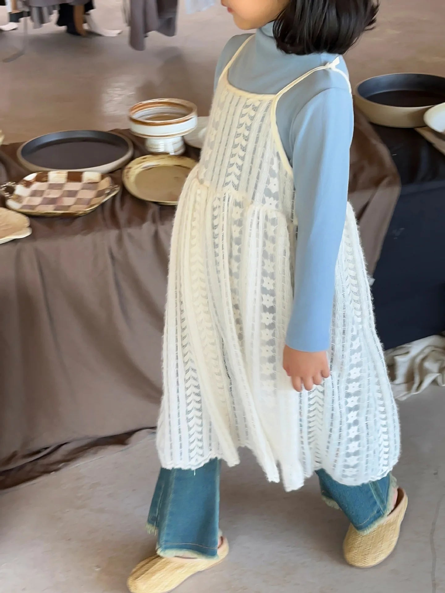Girl Casual Dresses Autumn Winter Childrens Clothing New Korean 2026 Lace Camisole Skirt Washing Retro Make Old Jeans