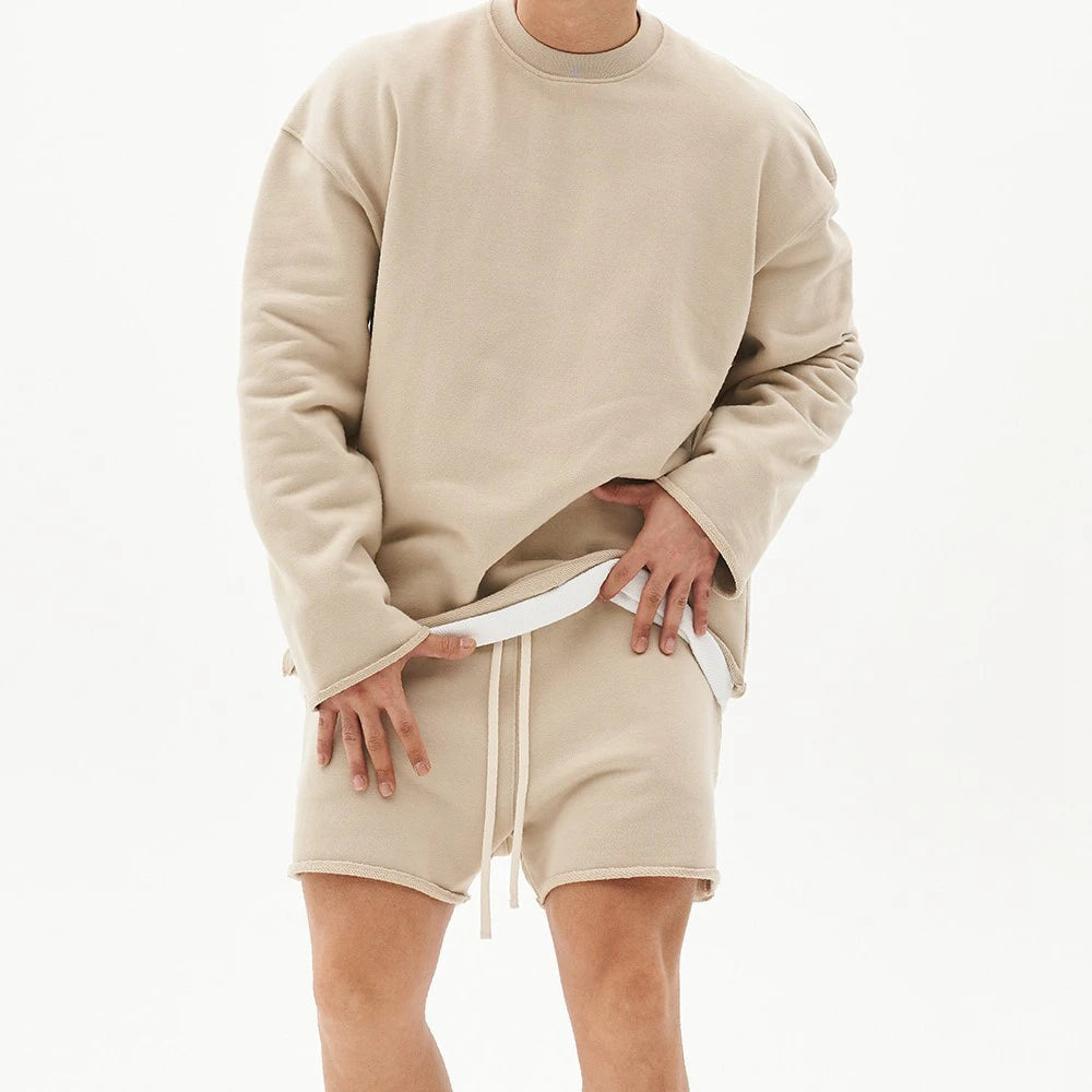 Mens Summer Cotton Sets Loose Sweatshirts Two-piece Kits Training Hoodie Pullover Hooded With Shorts Jogging Suits Streetwears