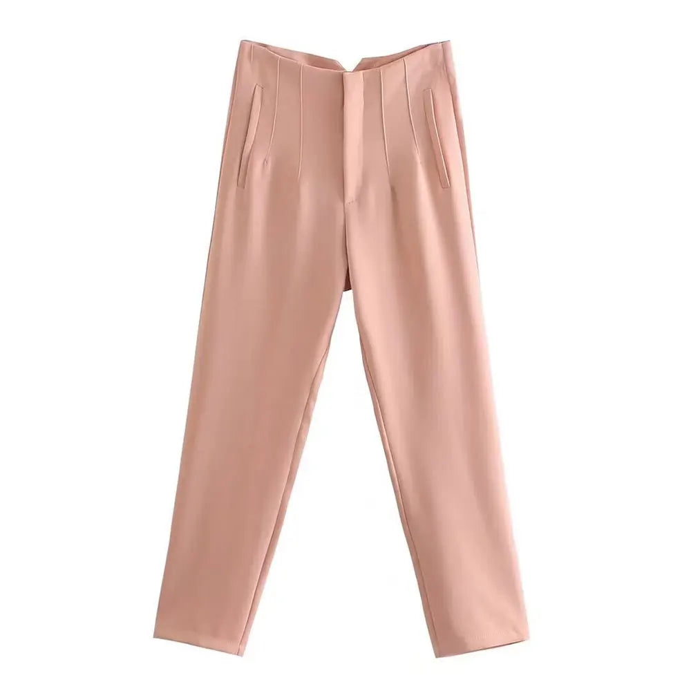 Duoperi Women High Waist Solid Trousers Chic Office Workwear Long Pants