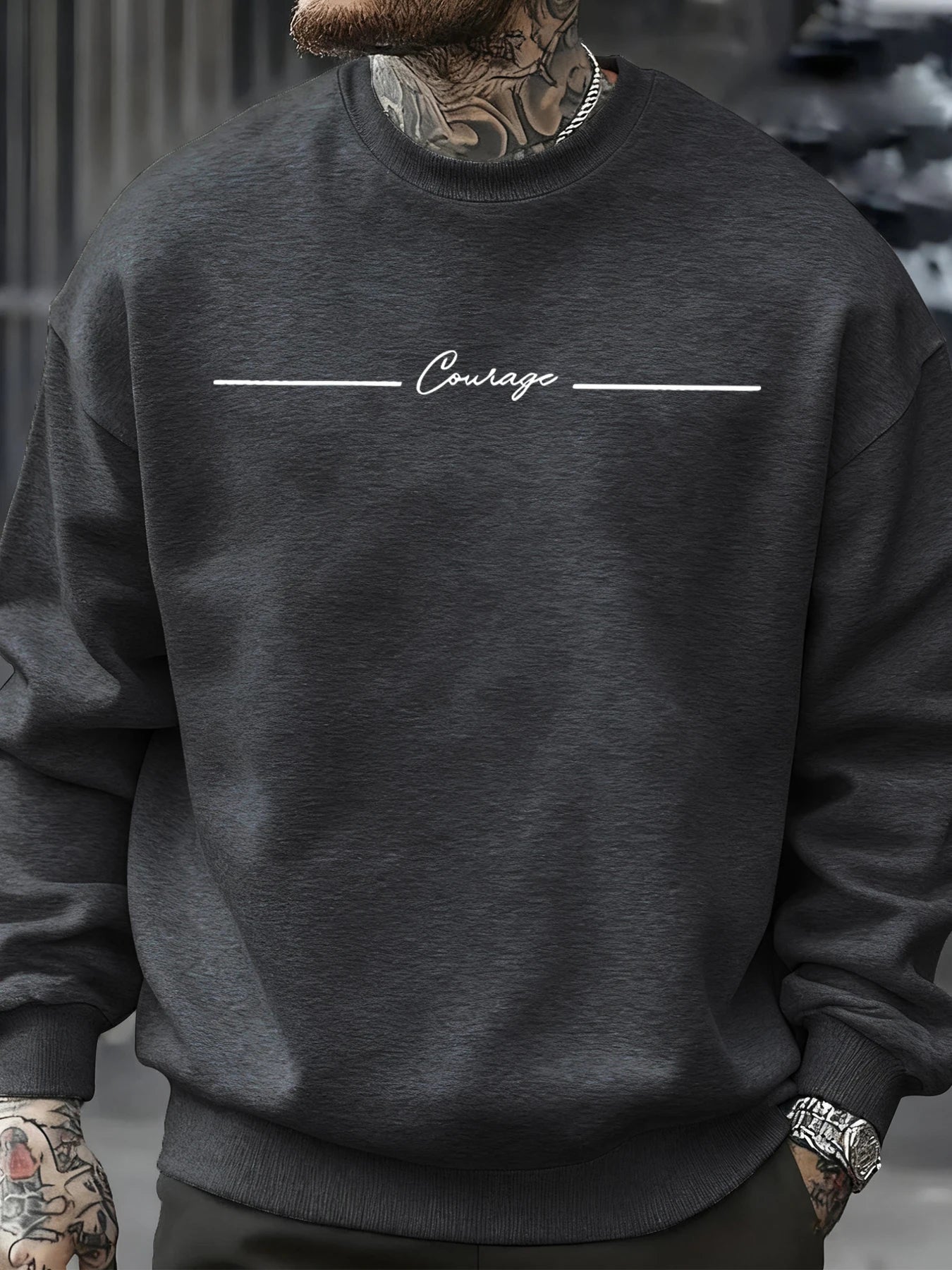 Courage Simple Line Pattern Men Sweatshirt Hip Hop Autumn Pullover All-Match Crewneck Clothing Fleece Casual Fashion Tops BAZAARHUBO