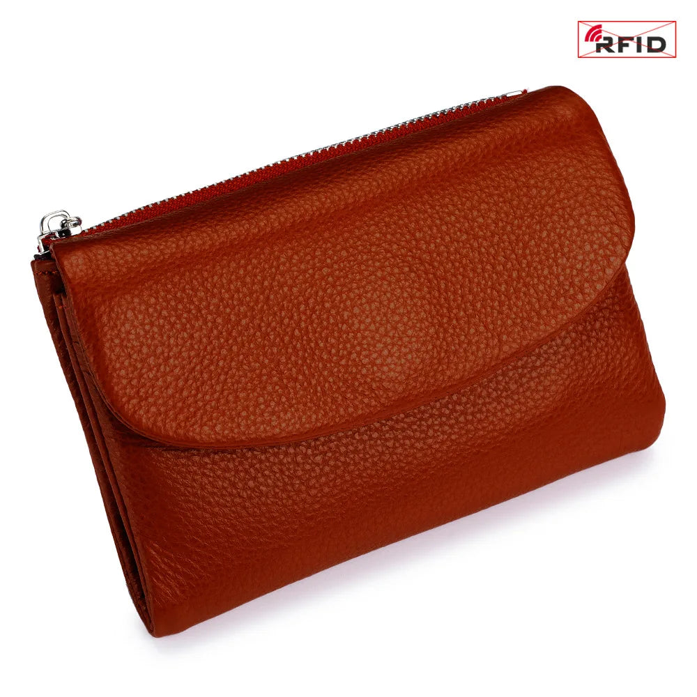 Short Genuine Leather Wallet Women RFID Card Holder Purse Ladies Mini Soft Real Cow Leather Clutch