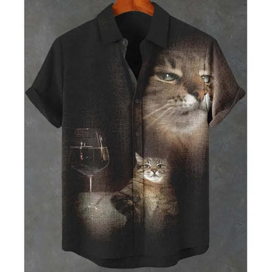 Men's Summer 2025 New Shirt Warrior Cat Novelty Interesting Short-sleeved Tops Casual Fashion Men's Wear Printed Shirts