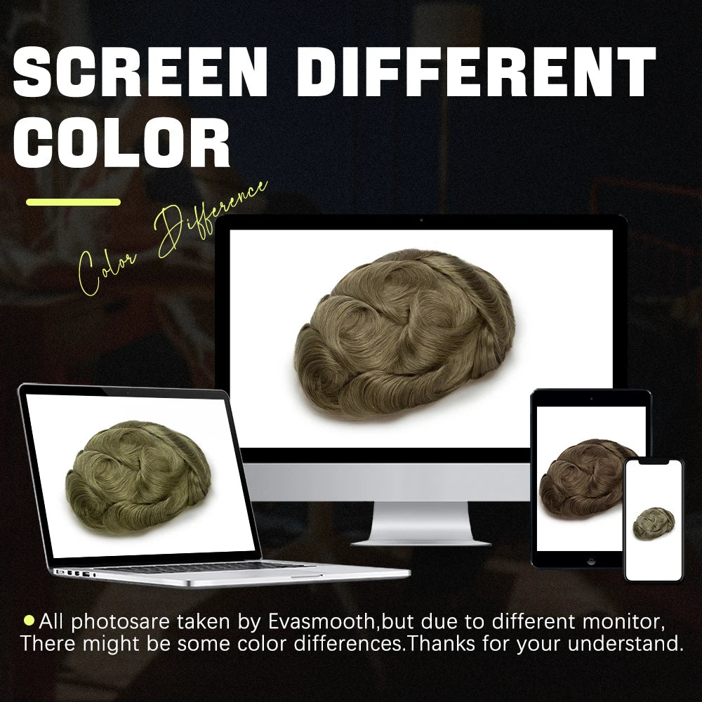 Hollywood Men Toupee Lace & PU Base Human Hair Replacement System Unit for Men Durable Male Hair Prosthesis Wigs