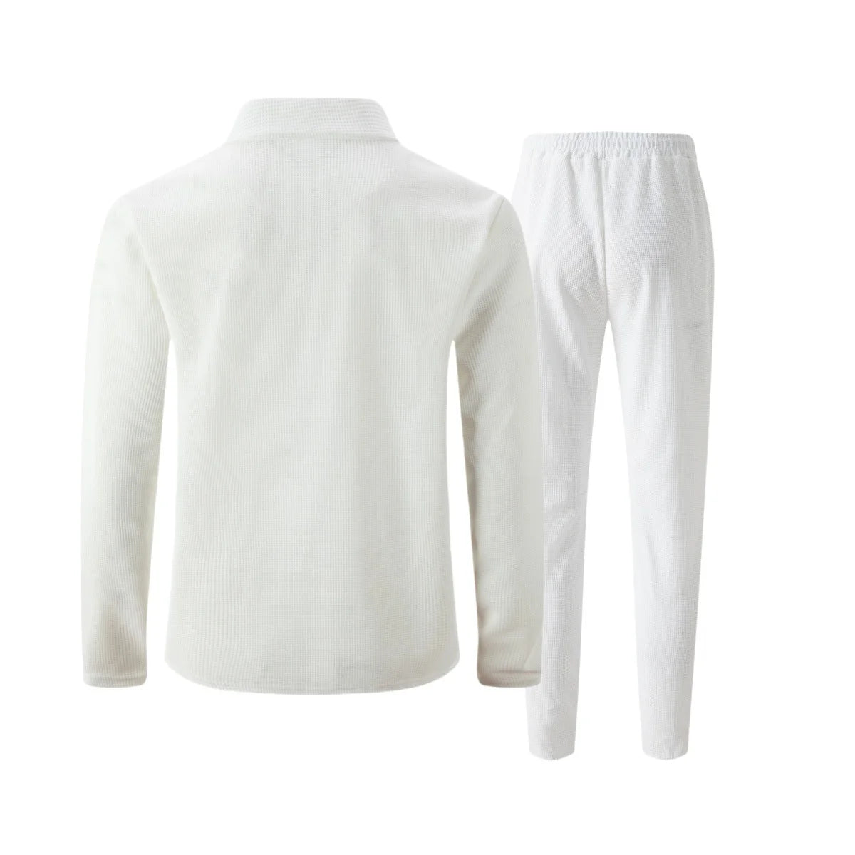 Mens Casual 2 Piece Set Waffle Texture Zip Up Jacket + Elastic Waist Trousers Comfortable Lightweight Suit for All
