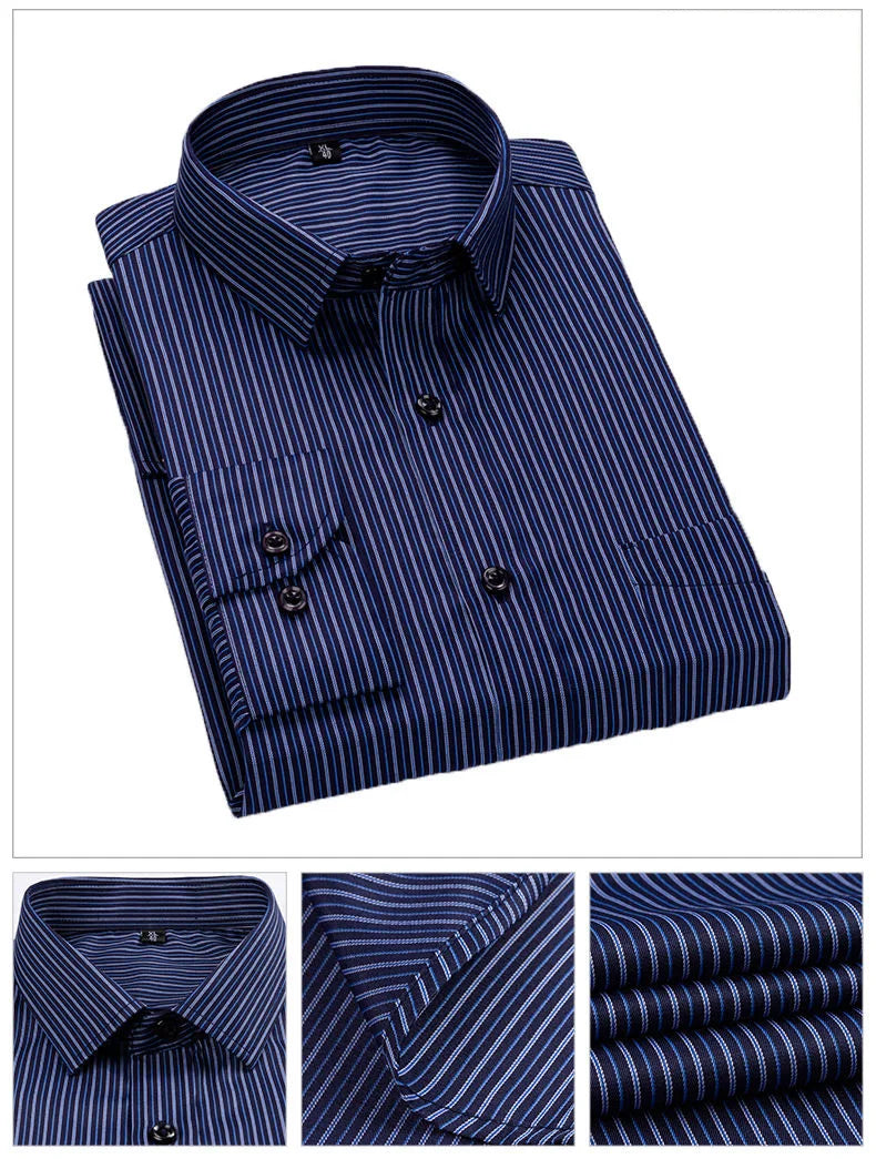Oversized 9XL 8XL 48 47 Mens Long Sleeved Shirt Casual Business Classic Plaid Striped Slim Fit Button Male Social Dress Shirts