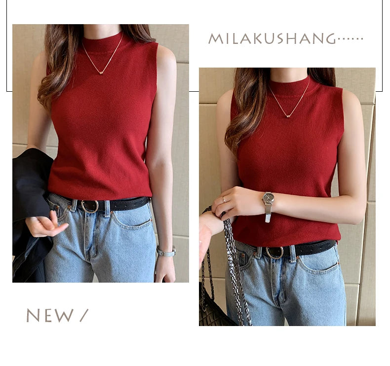 AOSSVIAO 2026 Summer Versatile Knit Sleeveless Tops Women Basic Solid Tank Tops Casual O-neck Slim Thin Tees Female Tops Vest