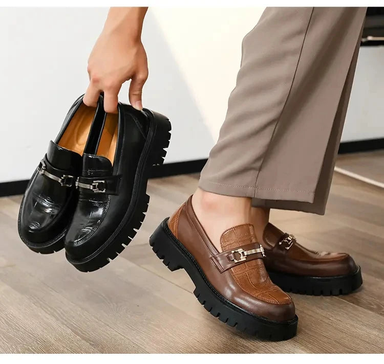 Business Men Thick-soled Loafers Black Brown Men One-foot Anti-slip Wear-resistant Business Social Shoes Brand Shoes Men 38-46