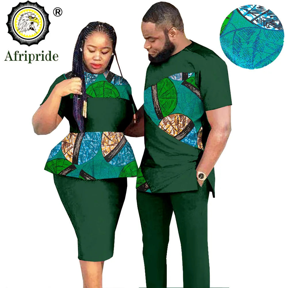 African Couples Clothing Outfits Men and Women Wear Wedding Party Ankara Wax Print Fashion AFRIPRIDE S20C010