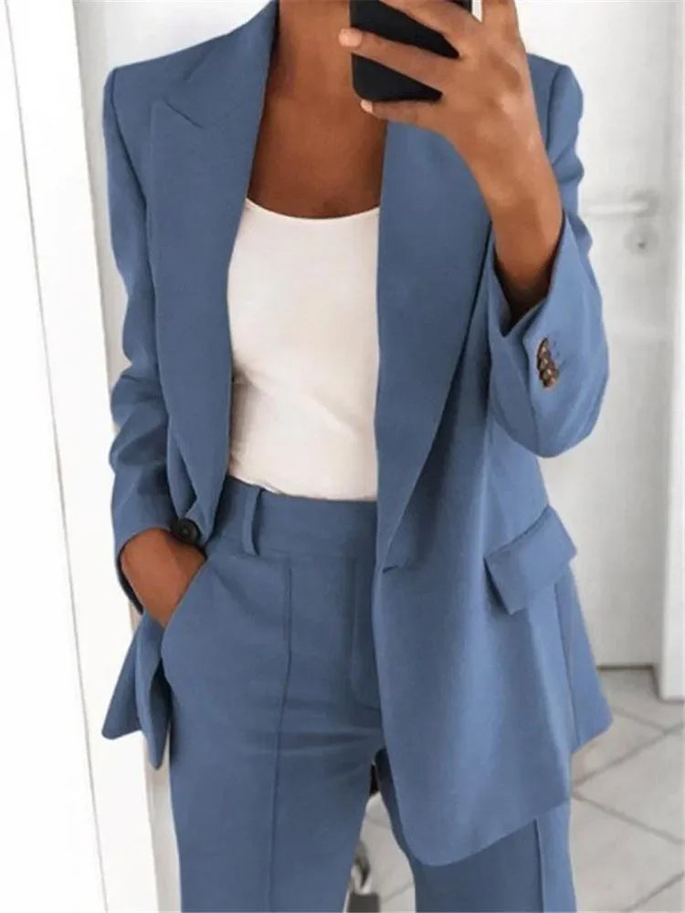 2025 S-5XL Women's Blazer Casual Long-sleeved Top Solid Color Suit Collar Button Simple Temperament Commuter Plus Size Blazer