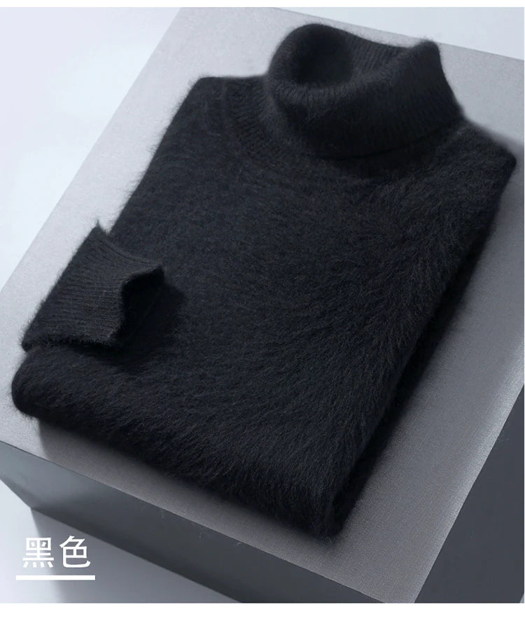 Men's 100% Mink Cashmere Sweater High Lapel Thick Knitted Pullover Casual Large Size Middle-Aged Sweater Autumn Winter New Tops