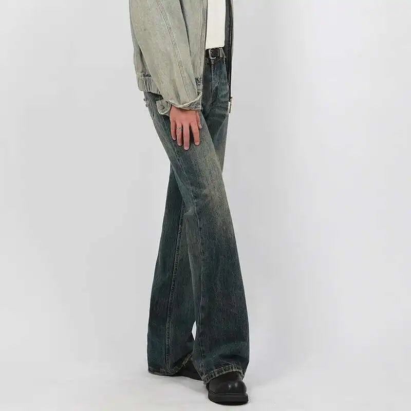IEFB New Spring Men's Micro Flared Jeans Korean Straight Leg Design Solid Color High Street Fashion Male Denim Pants 9W1407