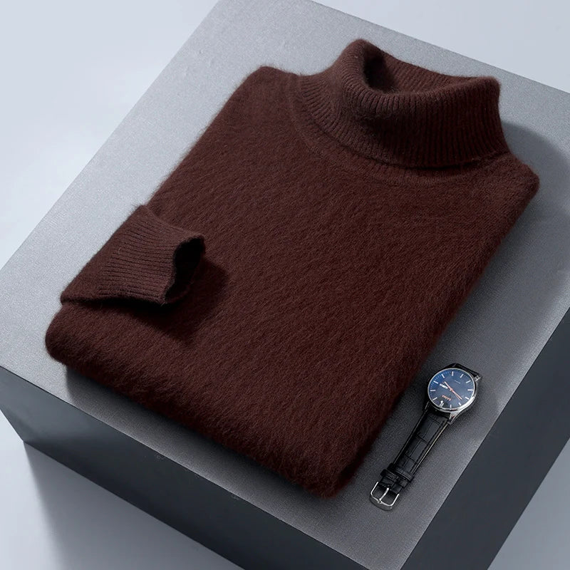 Men's 100% Mink Cashmere Sweater High Lapel Thick Knitted Pullover Casual Large Size Middle-Aged Sweater Autumn Winter New Tops