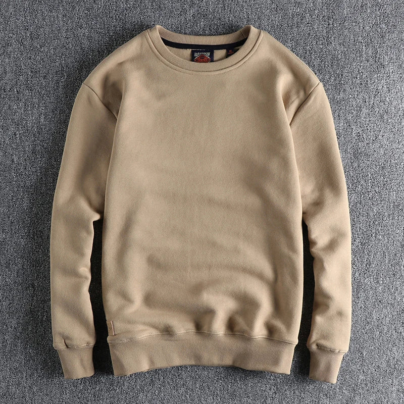 New autumn and winter cashmere padded solid color round neck sweater men Joker youth Roman fleece pullover