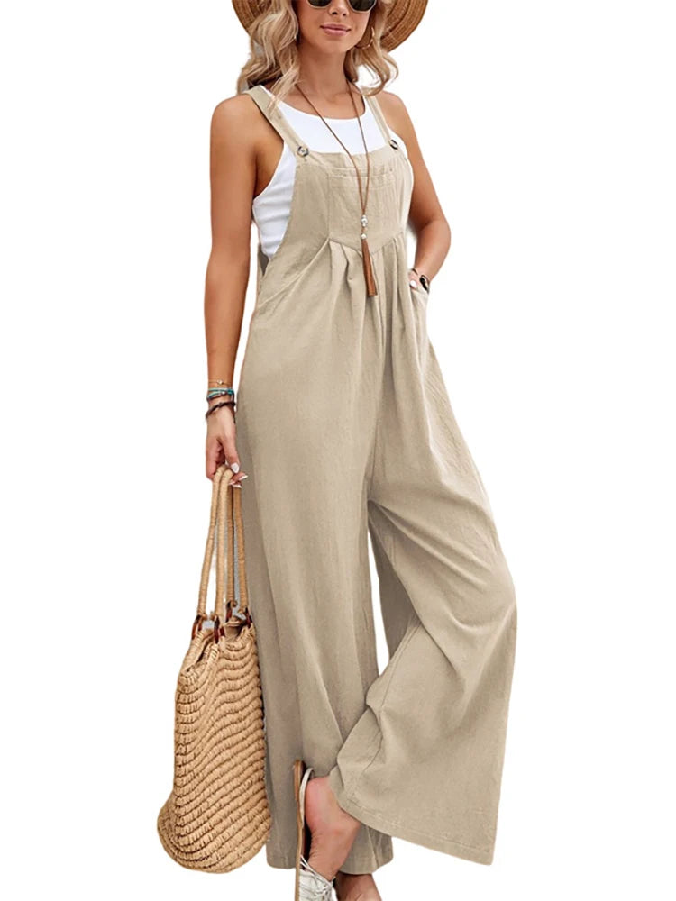 Women Summer Autumn Casual Straps Jumpsuits Elegant High Waist Wide Leg Trousers Harajuku Sleeveless Rompers Streetwear Overalls