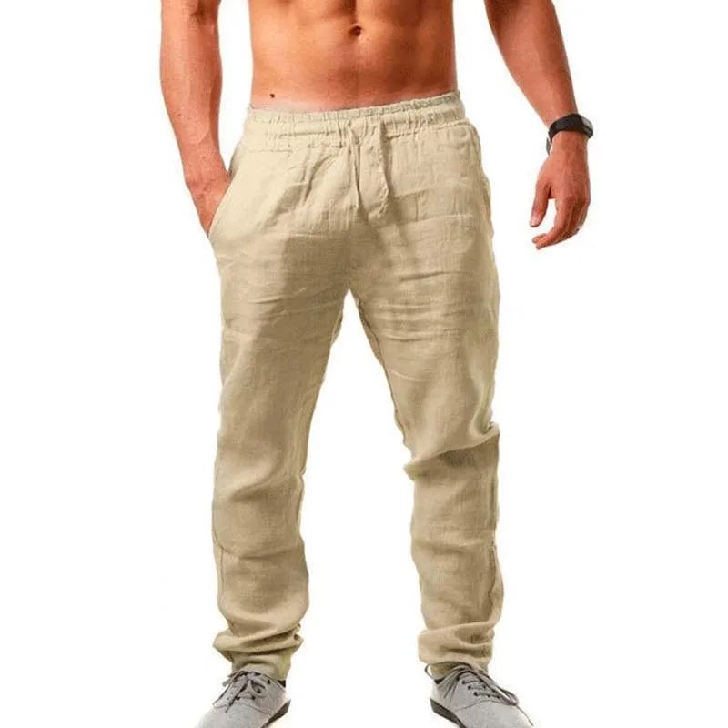 Men's Pants 2025 summer men's cotton and linen oversized wide leg pantselastic waist solid color casual loose Breathable pants