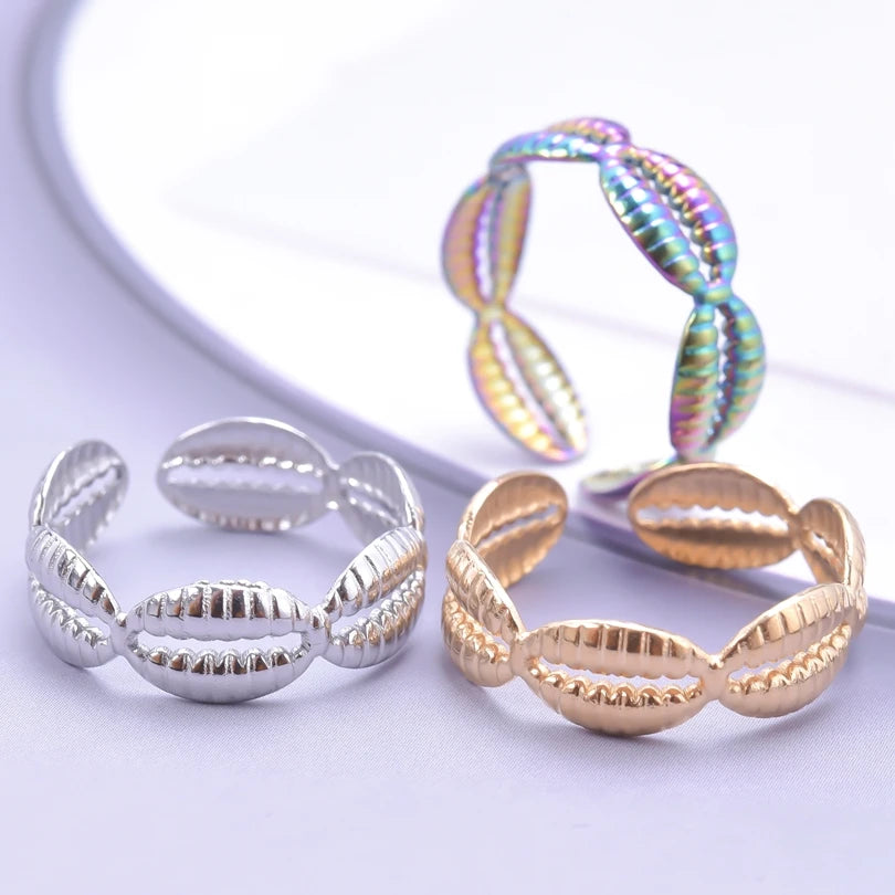 Fashion 5pcs/lot Marine Jewelry Sea Animals Conch Starfish Shell Rings Stainless Steel Rings Jellyfish Scallop Oceans Women Gift