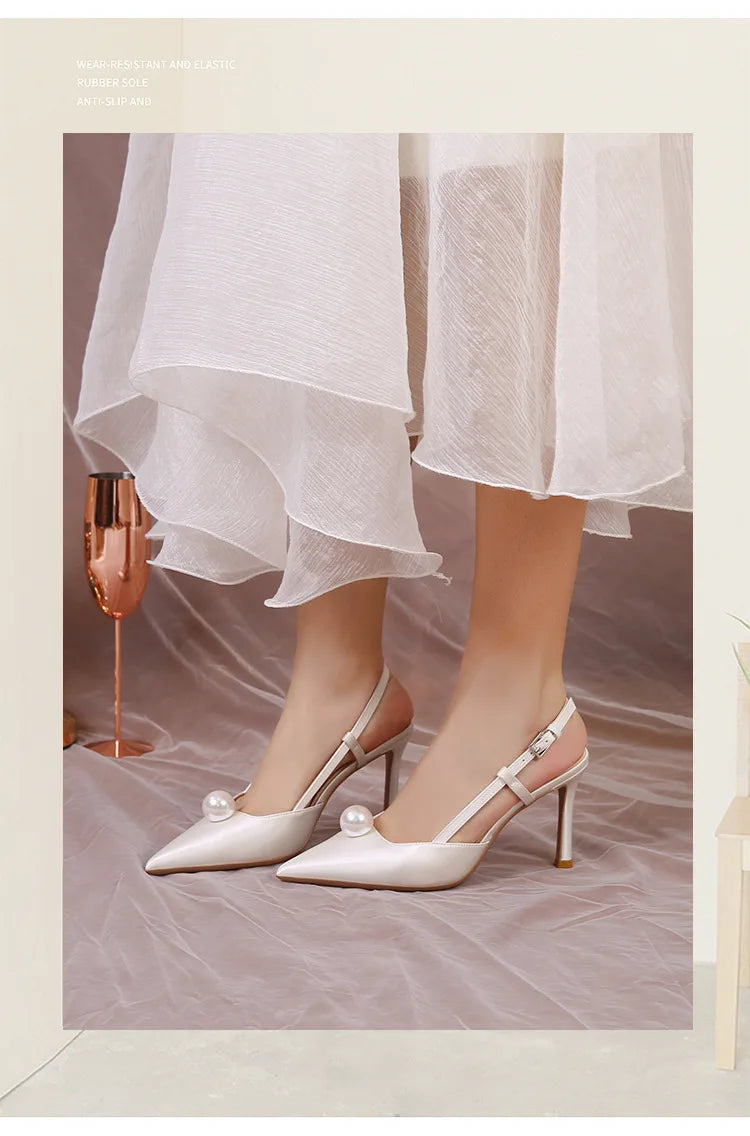 Female Wedding Shoes Summer New Pointed Toe Stiletto Sandals White Bridesmaid High Heels 6.5/8.5CM Pumps Women Chaussures Femme