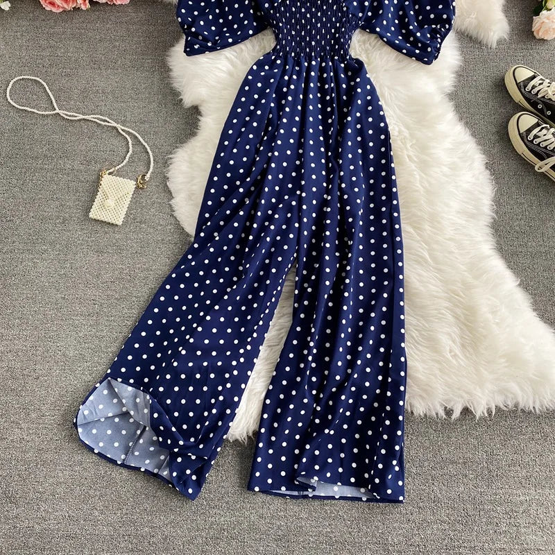 V Neck Sexy Dolman Sleeves Waist Slim Floral Print Jumpsuit Women Wide Leg Trousers Jumpsuit
