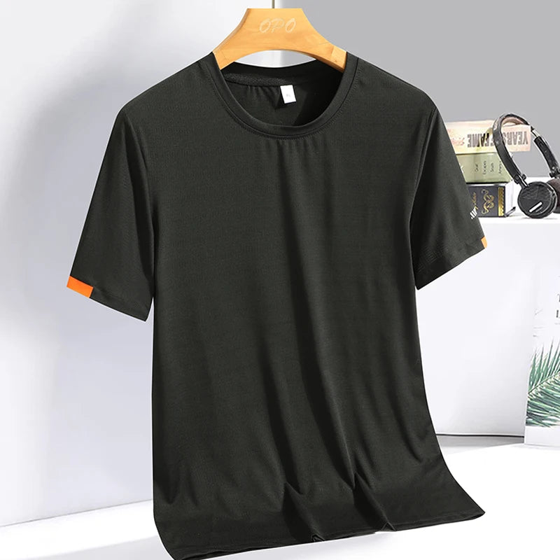 Summer ice silk short sleeved T-shirt for men and women, quick drying and breathable sports top, outdoor running duanT