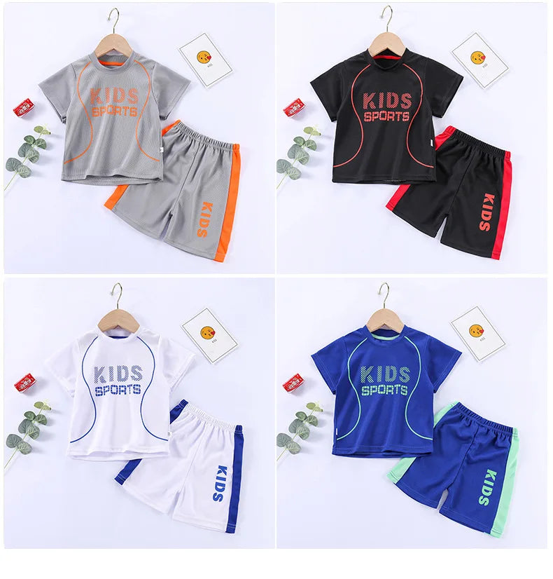 Sports Casual Clothing Suits For Boys Children Summer Solid Color Tops Shorts Two Piece Set Kids New Fashion Loose Tracksuits