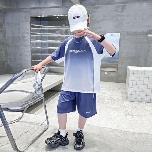 Boys 2PC/Sets For Age 5-14 Years Old Teen Child Clothing Suit New Kids Summer Short Sleeve T-Shirt + Shorts Casual Boys Outfits