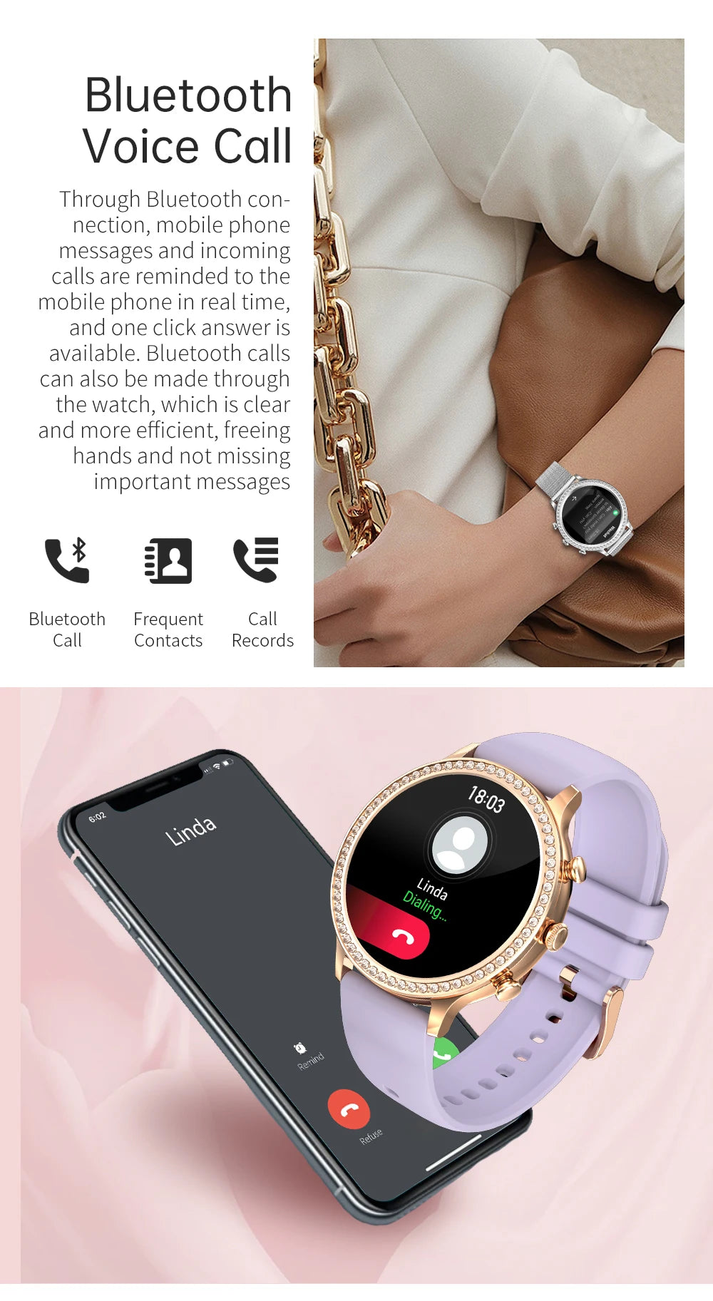 SmartWatch Women Bluetooth Call Smart Watches HD Large Screen Watches Multi-sport Mode Heart Rate Monitoring Strong Battery Life