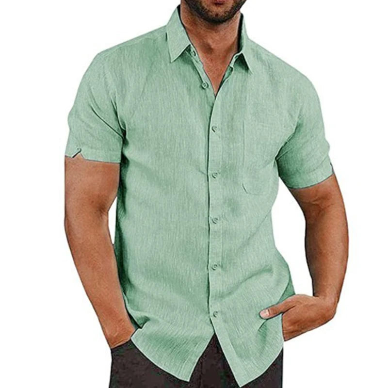 Summer Male Shirts Short Sleeve Social Shirt For Men Casual Blouses Soild Cotton Linen Formal Shirt Top Men Clothing Streetwear