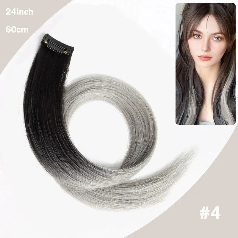 LUPU Hair Clips Hair Extensions Wig Synthetic Long Straight Gradient Color Clip-in Hair piece Hair Clips for Hair for Women Wear