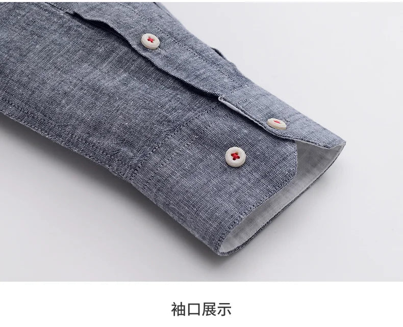 Shirt New Men's Fashion Solid Color Cotton Linen Everything Trend British Style Casual Business Formal Long-sleeved Shirt