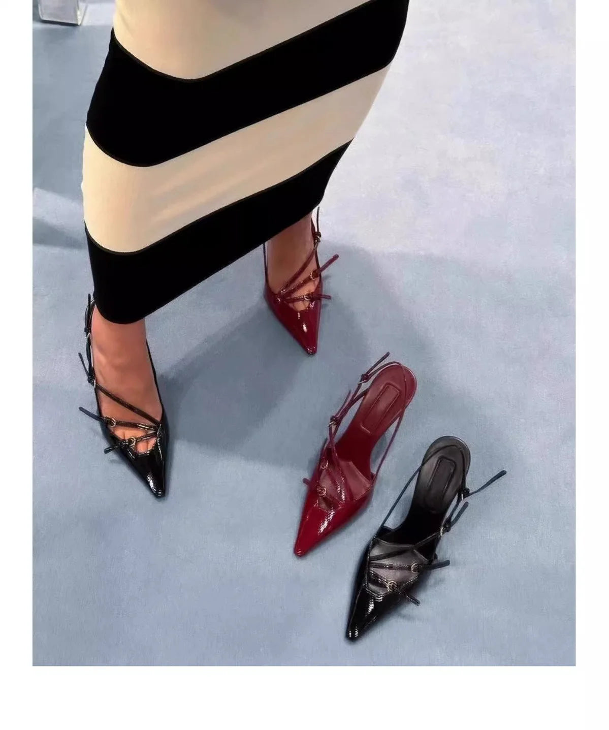 2024 Summer New High Heels, Women's Sexy Hollow Black Silk Pointed One-line Buckle Skinny Heel Sandals, Women's Shoes