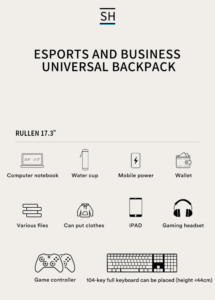 Men's 17.3 Inch Laptop Business Backpack Waterproof Hard Shell Backpack E-sport Gaming Backpack Double Opening 35L Travel Bags