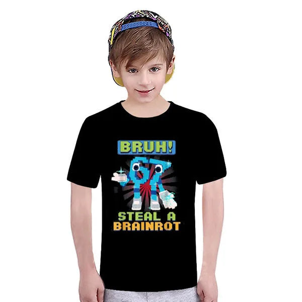 Bruh 67 Meme Steal A Brainrot Pixel T-Shirt Chaotic Humor Y2k Gaming Saying Tee Novelty Gift Boys Fashion Short Sleeve Blouses