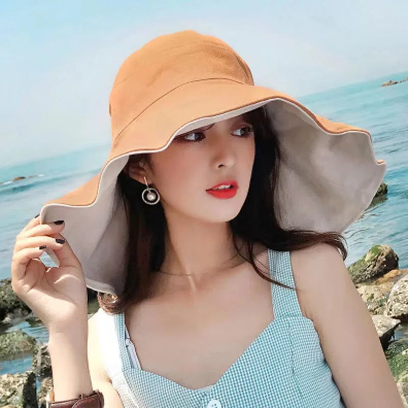 Wide Brim UPF 50+ Sun Hat Women Anti-UV Protection Hiking Fisherman Cap Fold Summer Solid Beach Hat 2024 Double sided Sun hat BAZAARHUBO