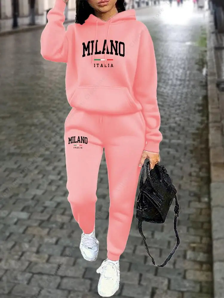 Milano Women Tracksuit Set Hoodie Sweatshirt Sweatpants Two Piece Autumn Winter