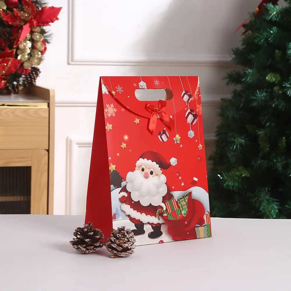4pcs/12pcs Christmas Paper Red Bag With Ribbon Candy Gift Bags Wrapping Chocolate Desserts Snack Spring Festival Suppily