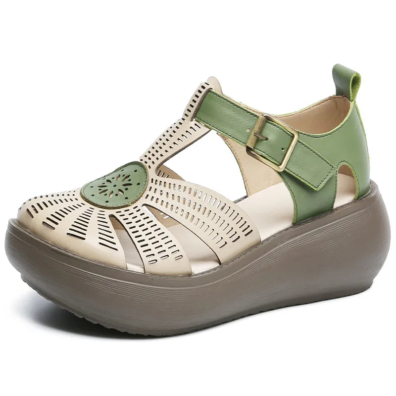 GKTINOO Genuine Leather Shoes Women Sandals Mixed Colors Retro Buckle Strap 2026 New Wedges Handmade Concise Platform Sandals