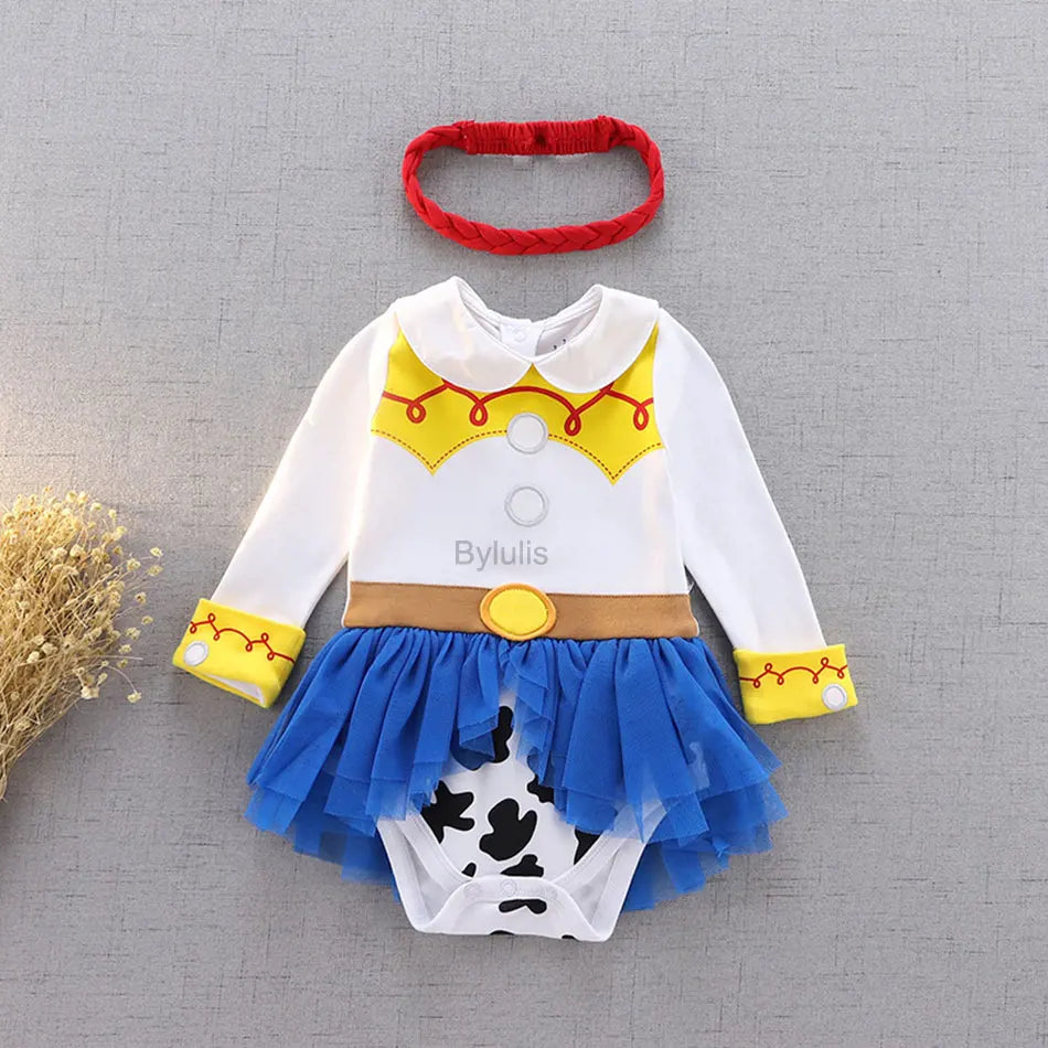 Baby Girls Costumes Kid Romper Tutu Dress with Headband Infant Baby Girl Princess Alice Clothes Aurora Belle Dress Party Costume