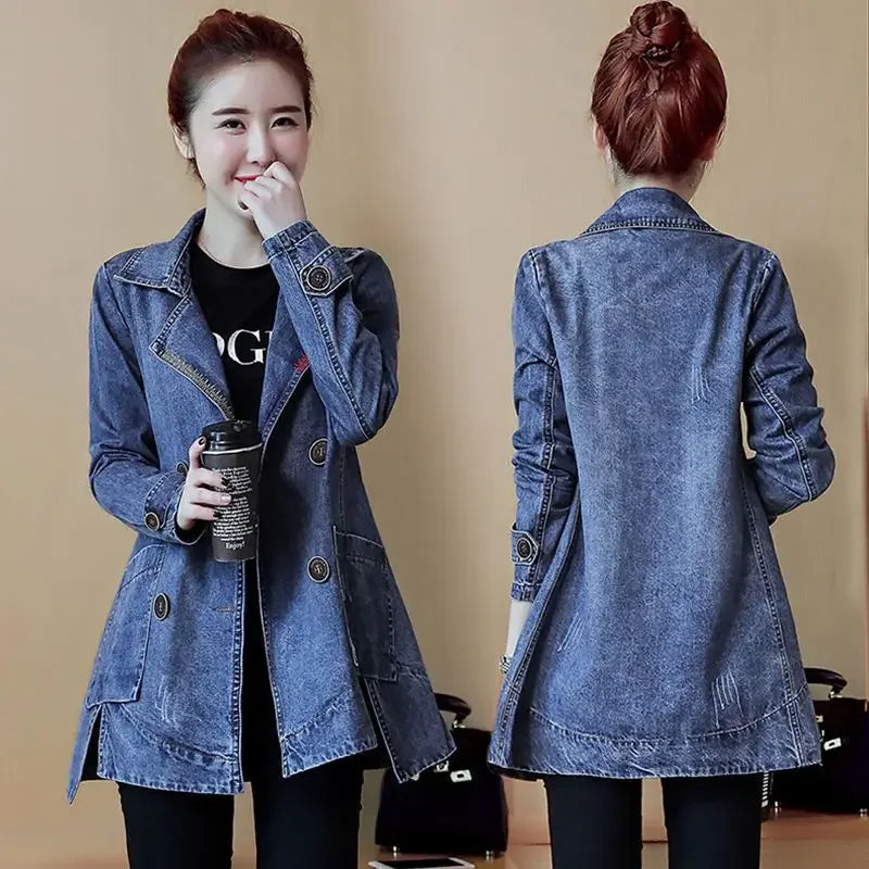 Plain Female Jeans Coats Korean Women's Denim Jackets Long Trench Designer in Promotion 2025 Trend Deals Chic and Elegant New