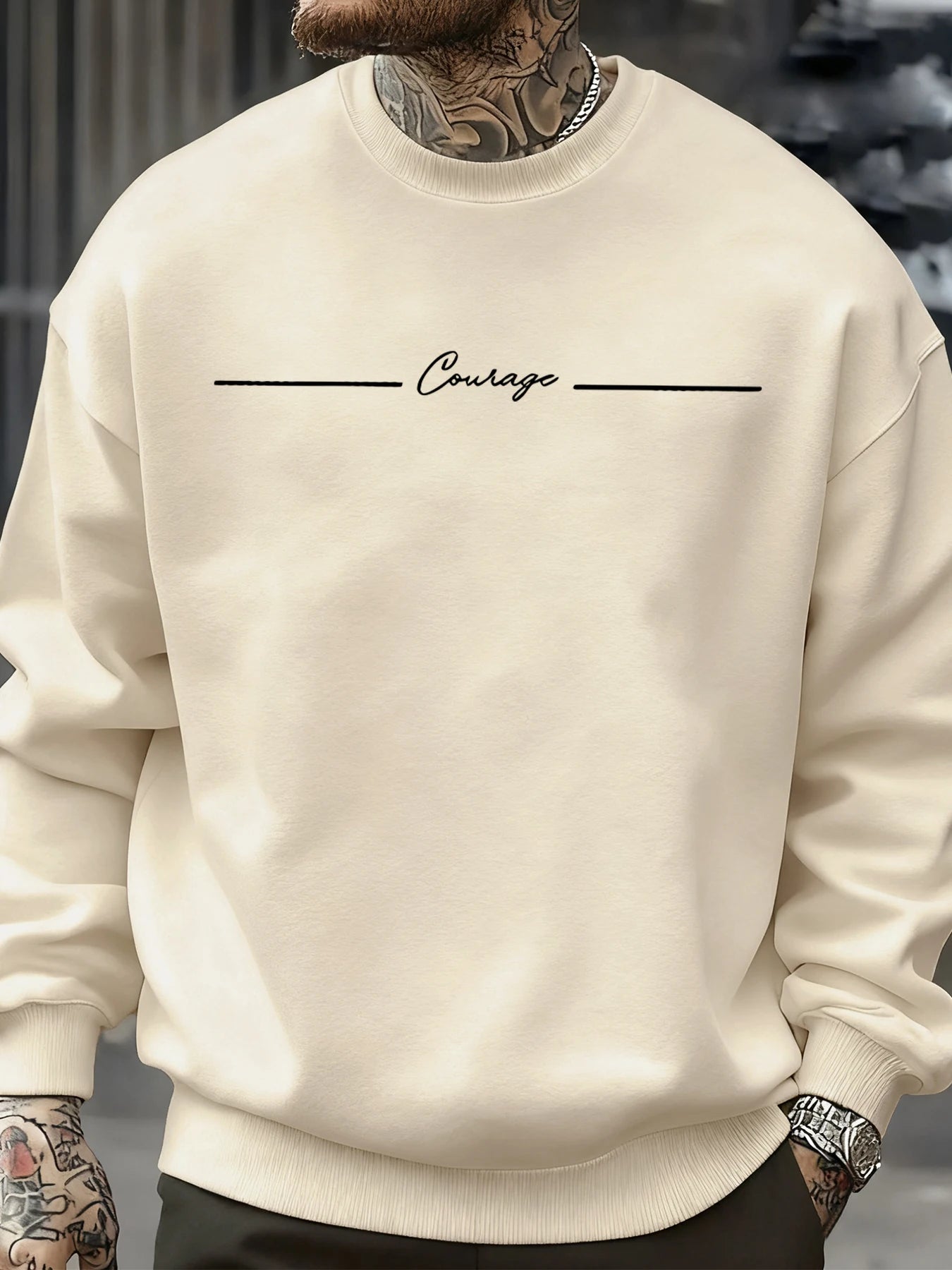 Courage Simple Line Pattern Men Sweatshirt Hip Hop Autumn Pullover All-Match Crewneck Clothing Fleece Casual Fashion Tops BAZAARHUBO