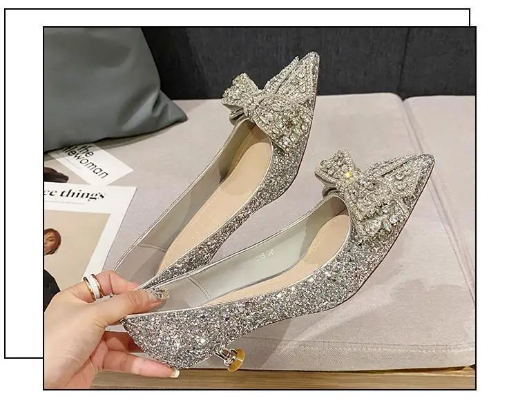 Women's Summer Footwear Stilito Rhinestone Shoes for Woman 2025 with Wedding Bride Genuine Mark Chic and Elegant A Comfortable E
