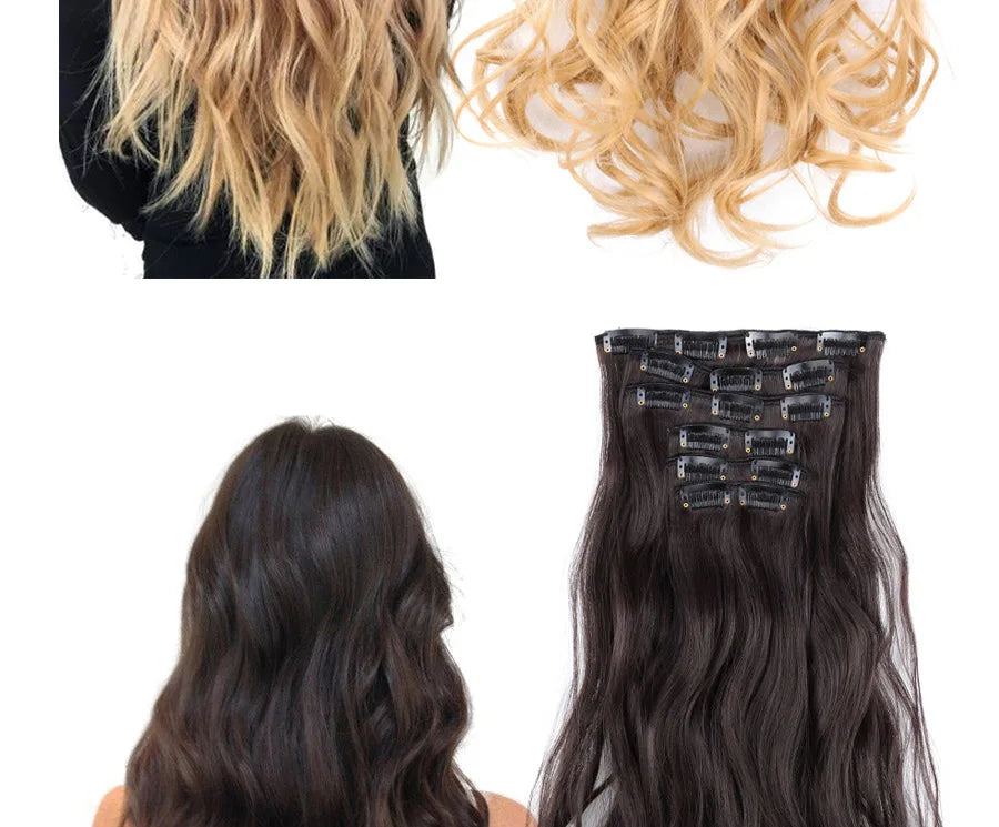 22 Inches Synthetic Long Straight Hairstyle 16 Clips 6Pcs/Set Hair Extensions Blonde Black Hairpieces Heat Resistant For Women